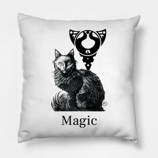 Magic Black Cat - Black Outlined Version - Magic Quote Pillow