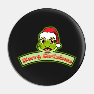 Sticker and Label Of  Frog Character Design and Merry Christmas Text. Pin