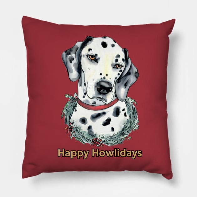 Happy Howlidays Dalmation Pillow by ZogDog Pro