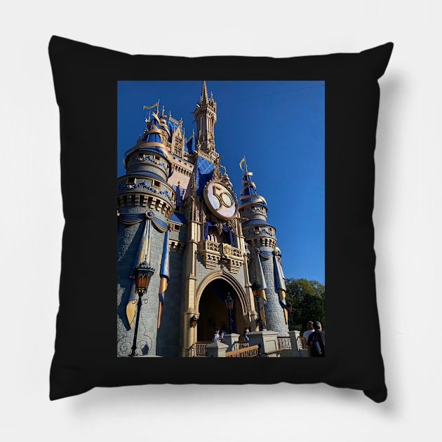 Disney World Castle 50th Anniversary Pillow by PugDronePhotos