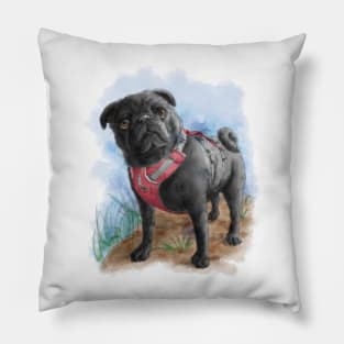 Pug dog animal portrait watercolor painting Pillow