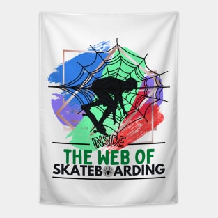 Trapped Inside the Web of Skateboarding Green/Bright Tapestry
