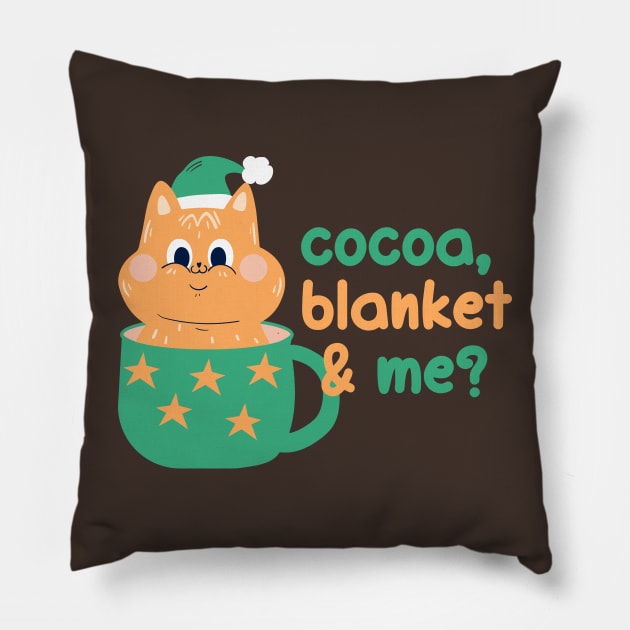 Cocoa, blanket & me? | Cute Christmas Winter Kitty Pillow by Enchantedbox