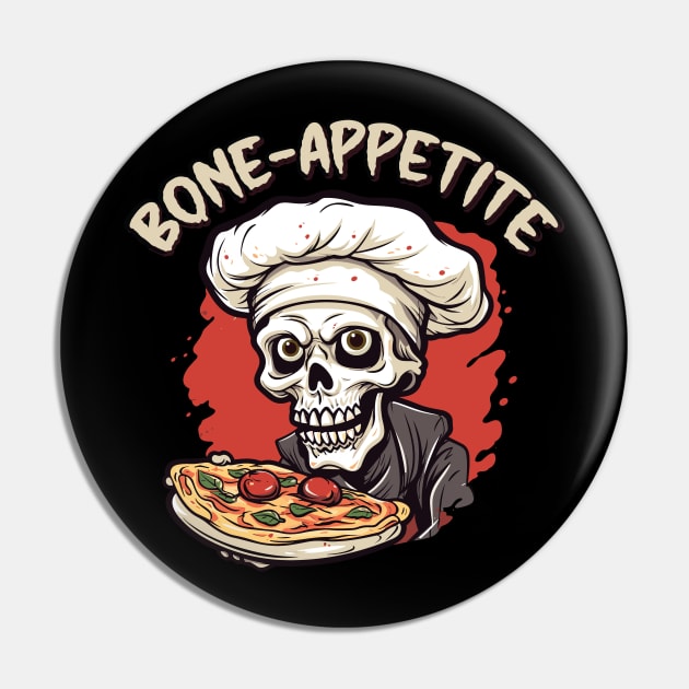 keleton Bone Appetite pun - Chef hat Skull Pin by Graphic Duster