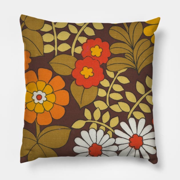 70s Orange Flowers Pillow by Funkiberd