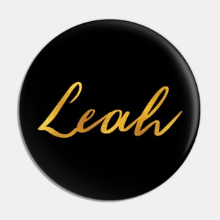 Leah Name Hand Lettering in Faux Gold Letters Pin