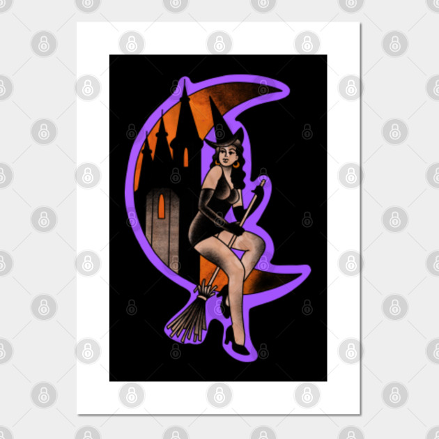 Traditional Tattoo Style Halloween Witch Pinup Halloweenshirt Posters And Art Prints Teepublic Uk