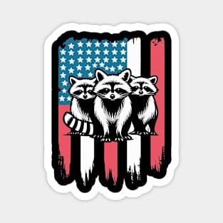 Raccoon Vintage American Flag Magnet