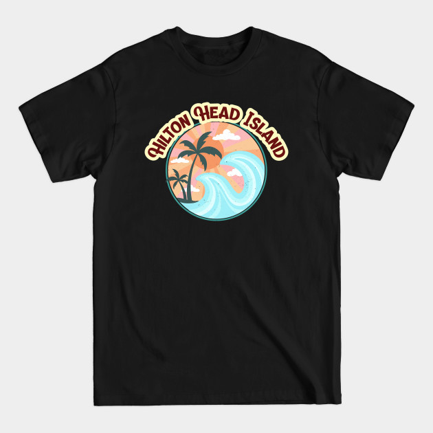 Disover Hilton Head Sunshine in a Beach with a Lonely Palm Tree and Bicycle T-shirt with Trees and Waves - Hilton Head - T-Shirt