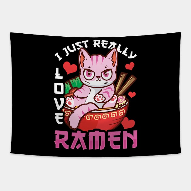 I Just Really Love Ramen Cat Kawaii Anime Tapestry by theperfectpresents