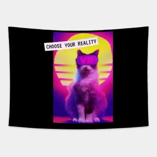 Retro Katze Virtual Reality Vaporwave Techno Party Tapestry