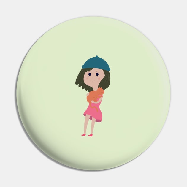 Girl with cat Pin by illustrations-boom