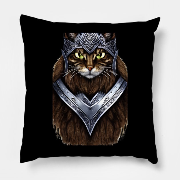 Viking Cat in Armour Pillow by ArtisticCorner