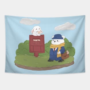 Mail Man Bear and Bunny | Bunniesmee Tapestry