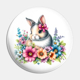 A rabbit decorated with beautiful colorful flowers. Pin