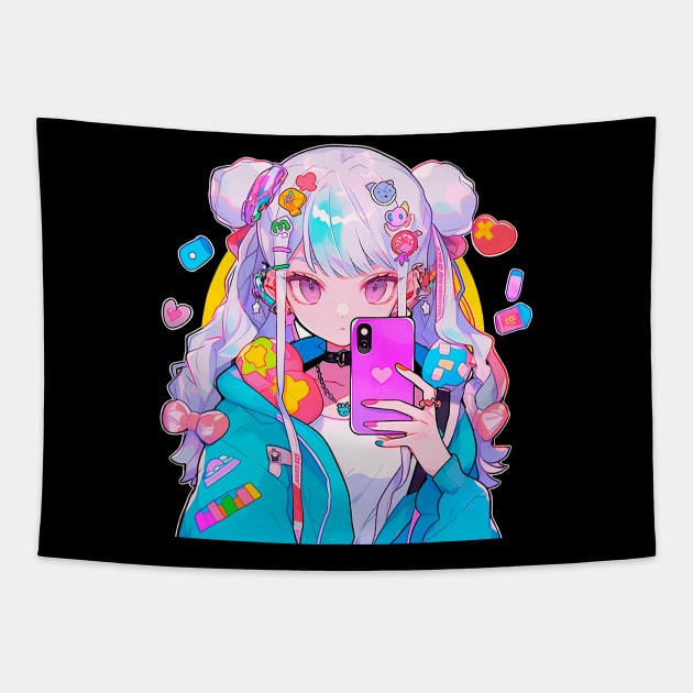 Girl taking a selfie Tapestry by Chromatic Currents