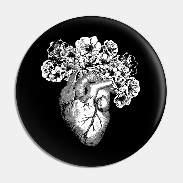 Human heart black and white with crow flowers anemones Pin by Collagedream