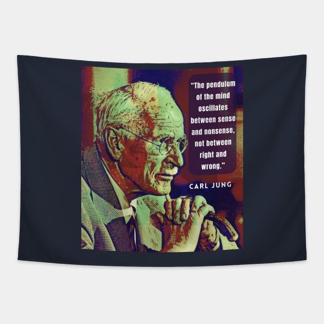 Carl Jung  portrait and quote: As far as we can discern, the sole purpose of human existence... Tapestry by artbleed