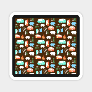 Camper Let's Go Camping Retro RV Life Pattern / Mocha Brown Magnet