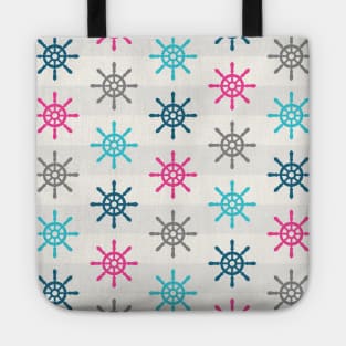 Nautical Wheel Pattern Pink Blue Grey Tote