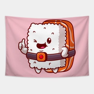 Cute Sushi Salmon Thumbs Up Cartoon Tapestry