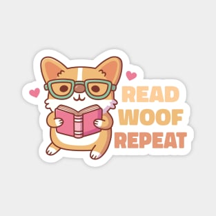 Cute Corgi With Glasses Read Woof Repeat Magnet