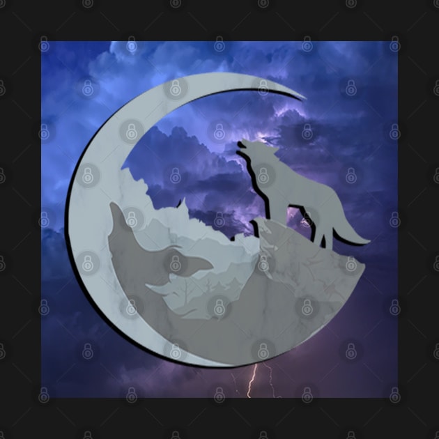 Wolf Howling: Stormy night Graphic Art Wolves Design Spiritual Gifts by tamdevo1