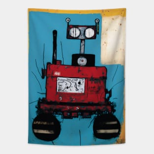 Cute Red Robot in a Neo-Expressionism Style Tapestry