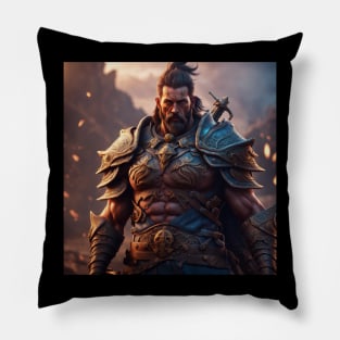 Bearded Adult Warlord with Historical Weapon in Screenshot Pillow