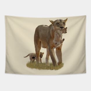 Lioness with Babys - Cat - Predator - Africa Tapestry