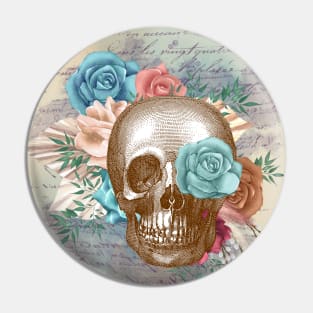 Blue Rose Boho Skull Pin