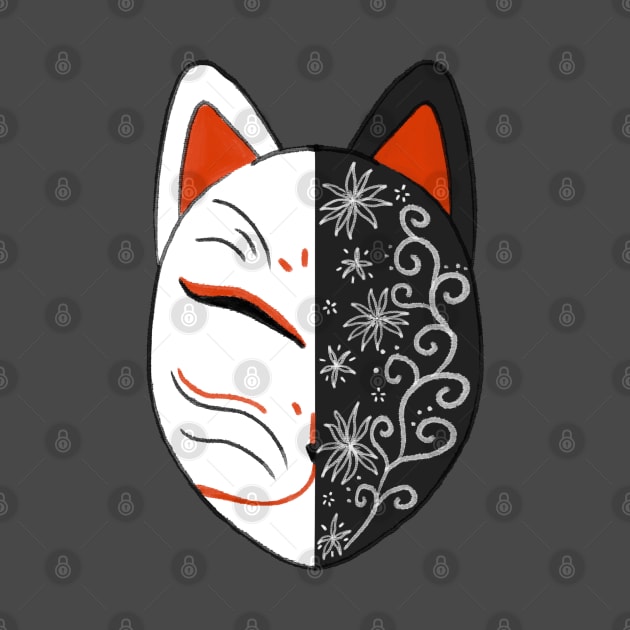 Japanese White Fox God Mask Art Samurai Kimono Ninja Anime Logo by Marinaaa010