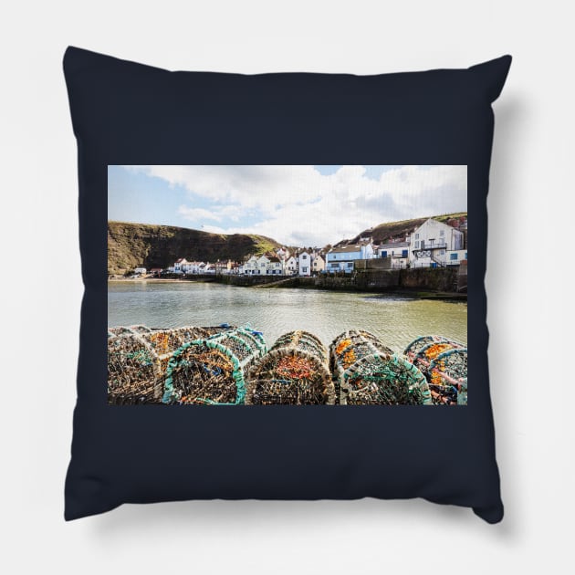 Staithes Fishing Village, Yorkshire, UK Pillow by tommysphotos