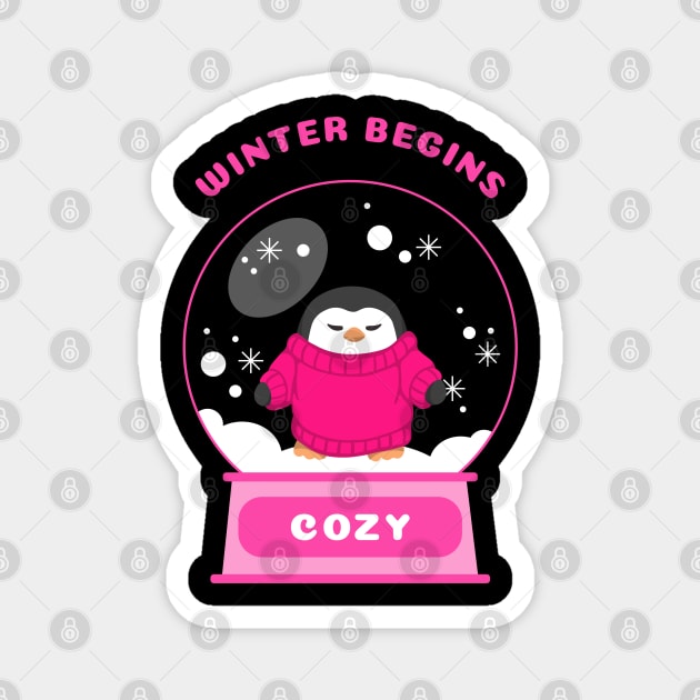 Winter Begins Cozy Penguin (Pink) Magnet by GideonStore