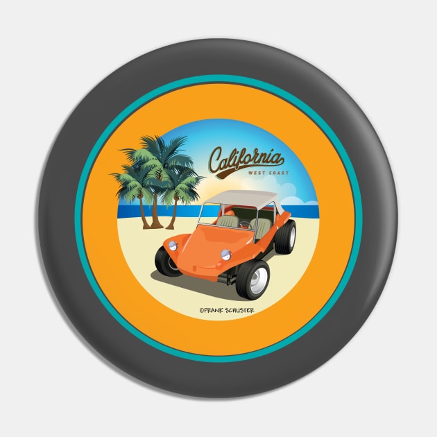 Dune Buggy Manx on Beach with Palms California Pin by PauHanaDesign