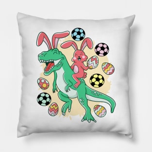 Happy Easter Bunny Riding Dinosaur Funny Soccer Ball Eggs Pillow