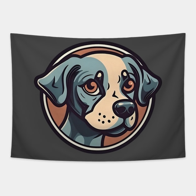 Cartoon dog head logo in circle Tapestry by KOTYA