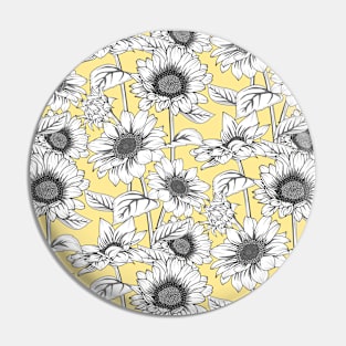 Sunflowers Line Art Pattern Pin