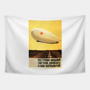 Lets Build a Powerful Airship! Zeppelin Vintage Soviet Propaganda Tapestry