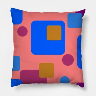 Retro Abstract Dream Space Blue MAgenta Orange on Deep Blush Pillow
