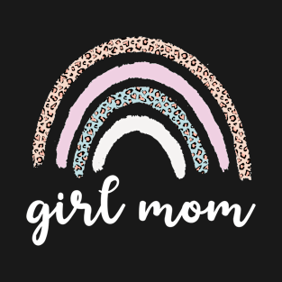 Girl Mom Mama Rainbow With Leopard Skin Print T-Shirt