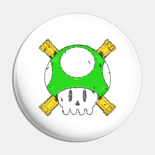 Green Mushroom Skull and Bones Pin