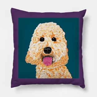 Brady Golden Doodle Over Dark Turquoise Pillow