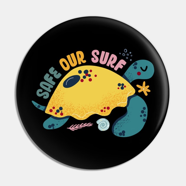 Safe our Surf quote with cute sea animal turtle, starfish, coral and shell aesthetic pastel color illustration. Pin by jodotodesign