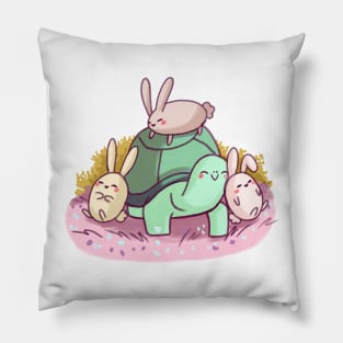 Cute bunnies and turtle Pillow