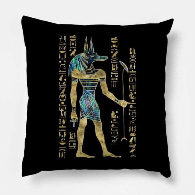 Egyptian Anubis Ornament Gold and Abalone Pillow by Nartissima