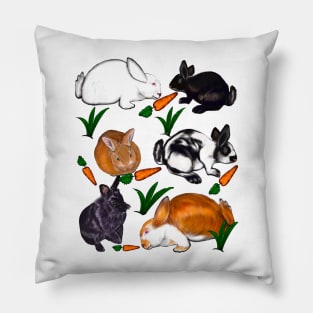 Rabbits bunny rabbits and carrots cute  ginger black and white bunny rabbit pattern Pillow