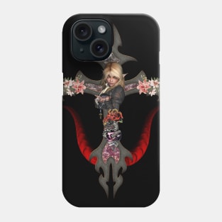 Fantasy cross with skull, snake and girl Phone Case