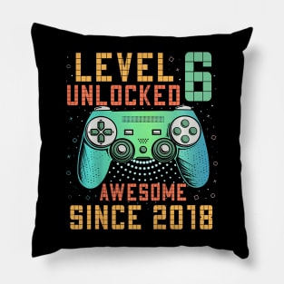 Kids Level Unlocked 6th Birthday Year Old Gamer Bday Pillow