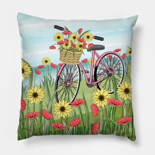 Floral Bicycle Art Pillow